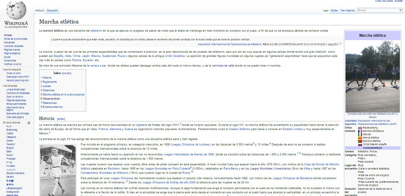 Wikipedia actualiza "Marcha Atlética"